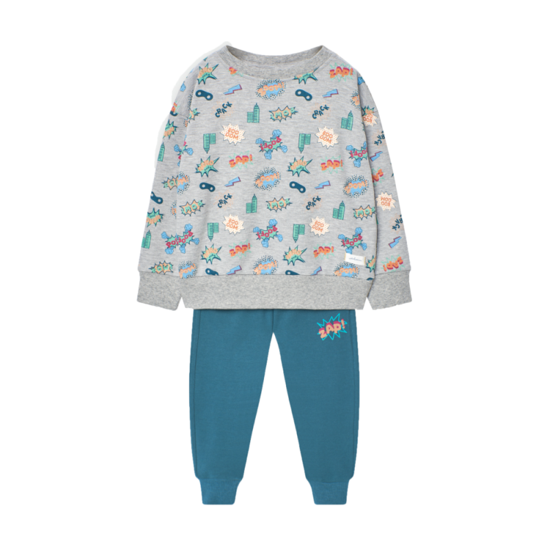 Conjunto 2 piezas exterior para niño con estampado de cómic